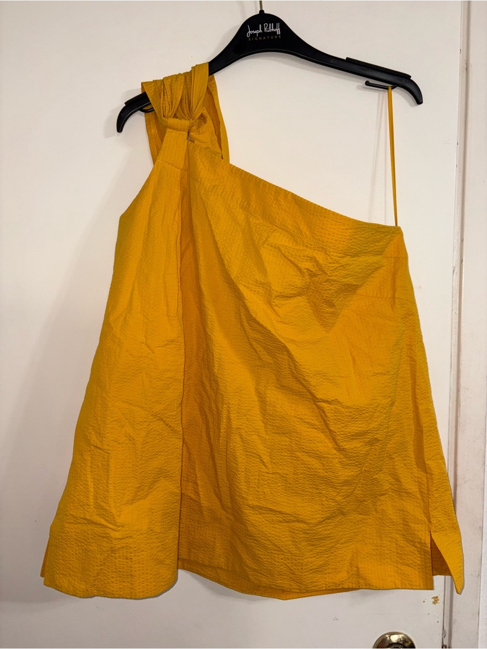 Cuyana yellow seersucker twisted one-shoulder Cotton XL